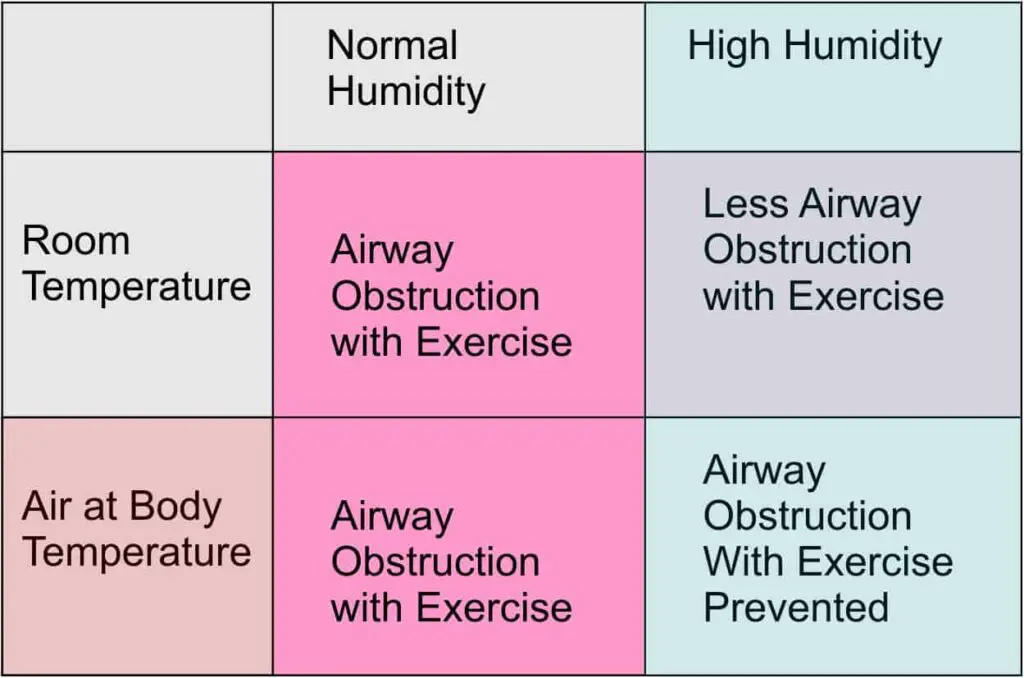 The effect of air humidity and temperature on the effect of exercise on airway obstruction induced by exercise in asthmatics